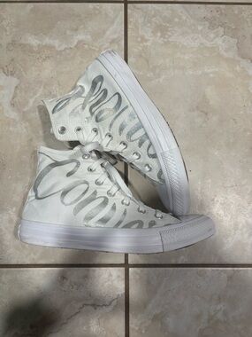 Converse White High-Top Canvas Sneakers with Silver Eyelets